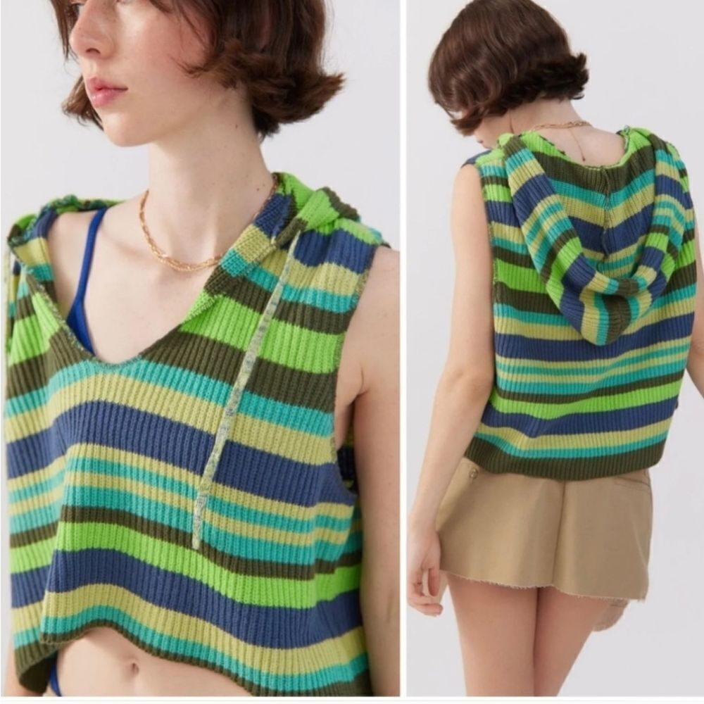 BDG Hooded Sweater Vest Size s Multi Color Stripe Knit